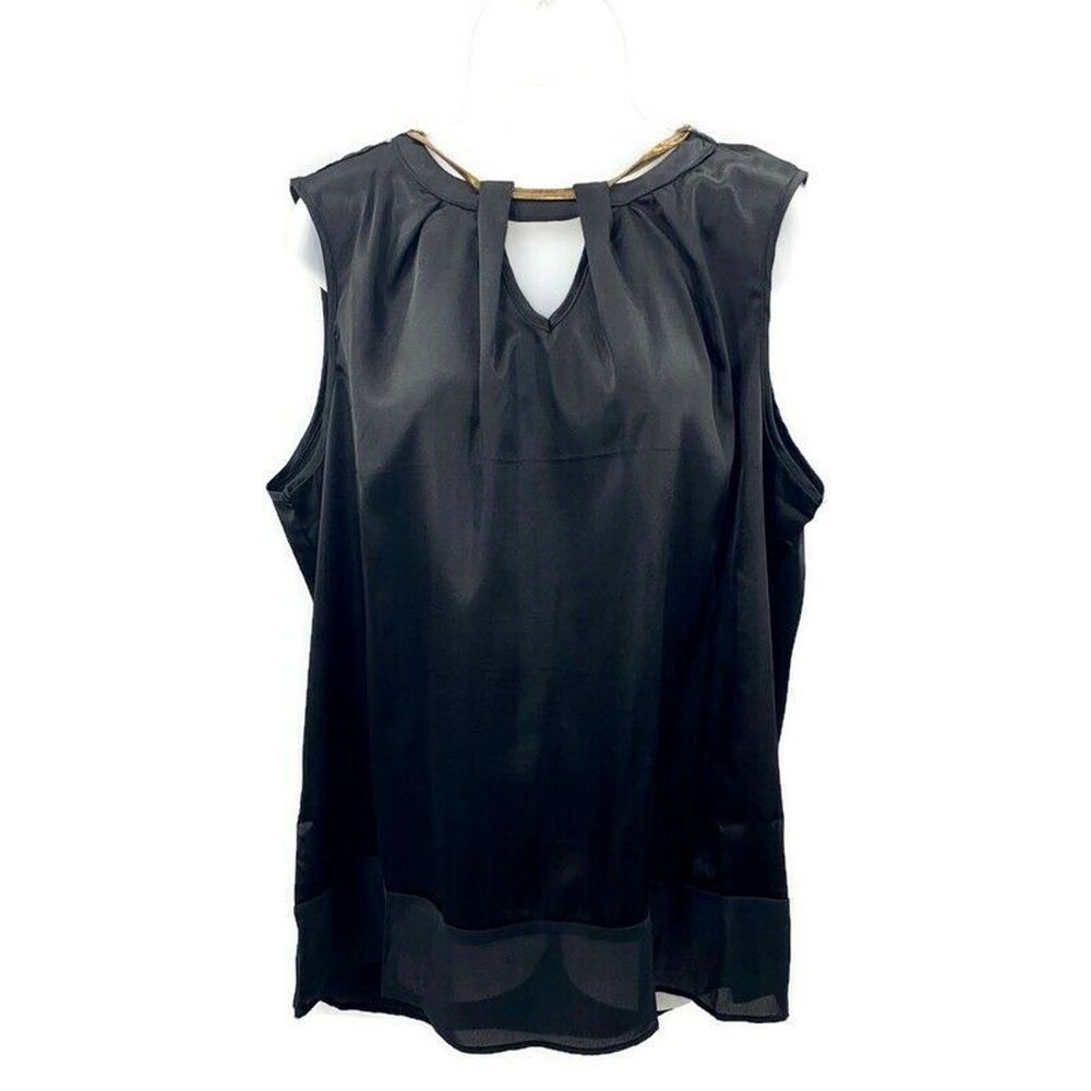 NorthStyle Black Satin Top Size L Gold Chain Neck
